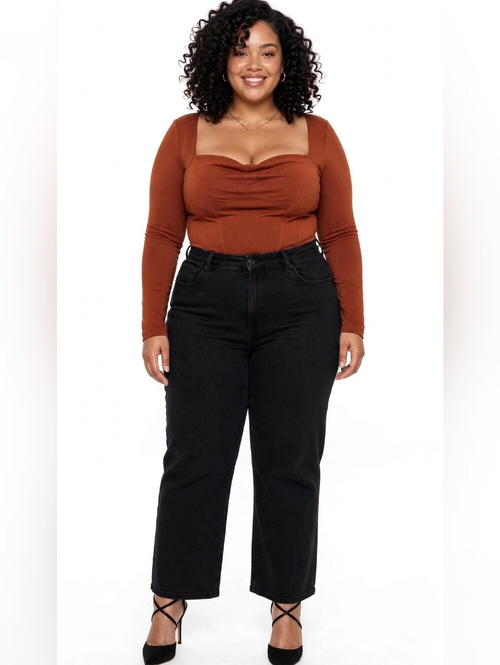 Future Collective Reese Blutstein Rust Corset Style Long Sleeve Top XL NWT